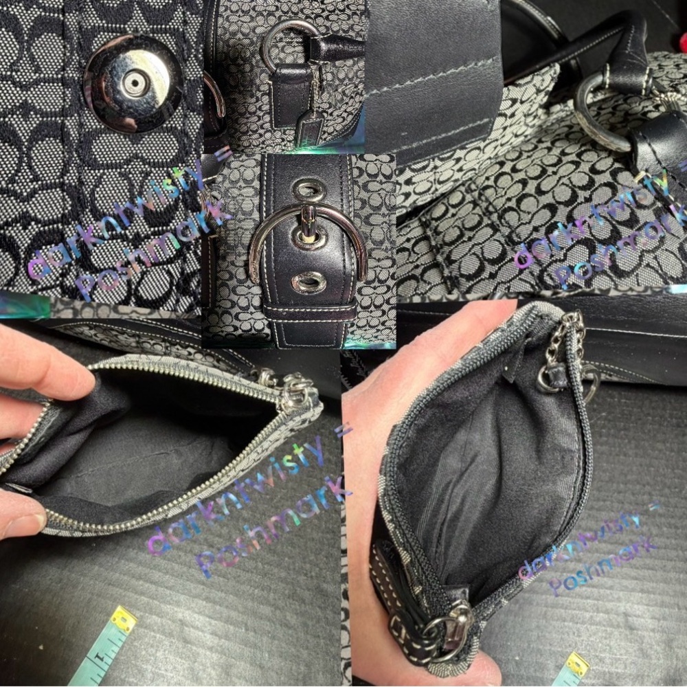 3pc VTG LRG Coach SoHo Navy Jacquard signature Leather/textile Satchel LIKE NEW - Picture 8 of 16